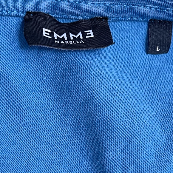 Emme Marella Women’s Size Large Short Ruffle Sleeve  Round Neck Blue Shirt - Picture 4 of 4